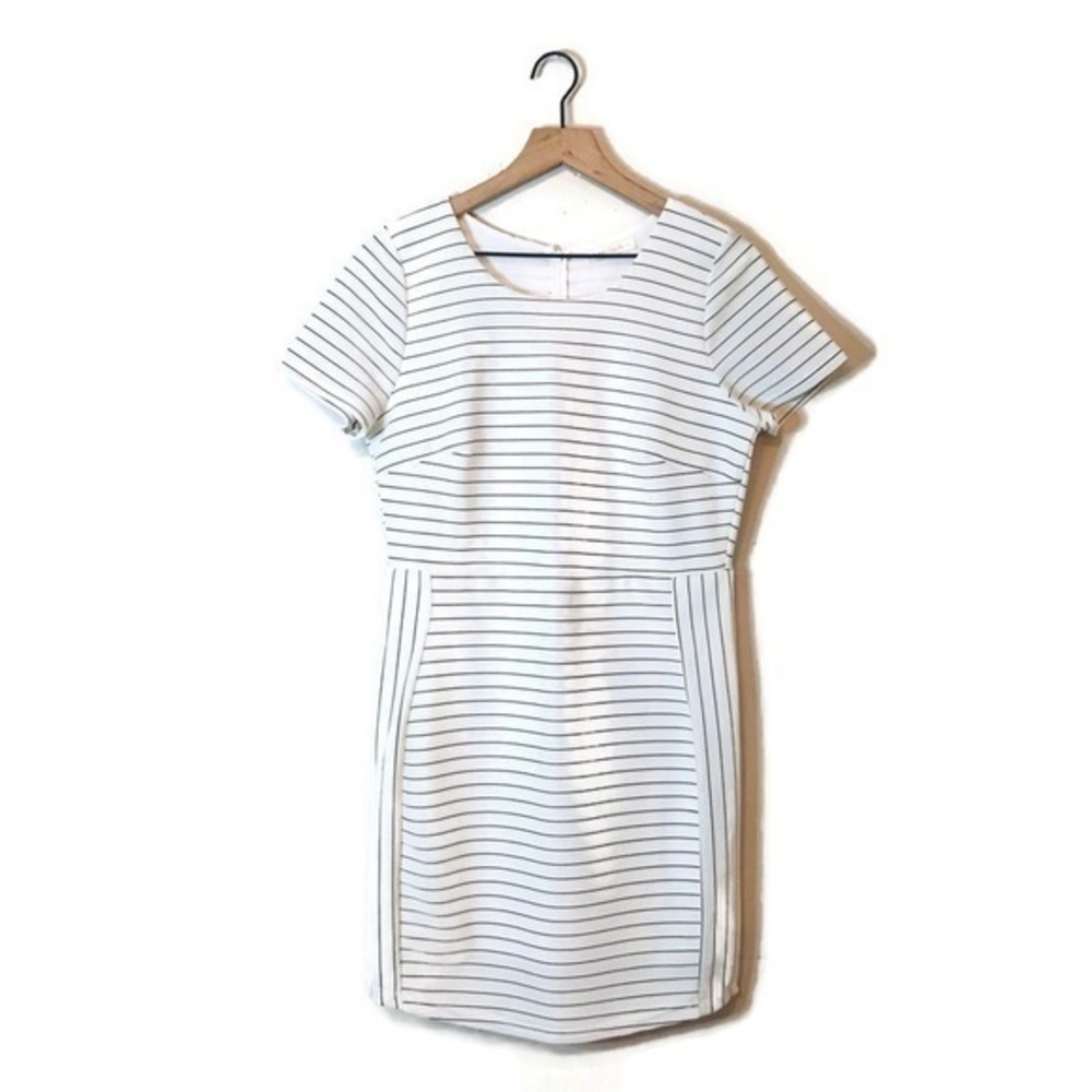 PINK Sophie White Black Stripe Textured Short Sleeve Sheath Dress Women’s Large